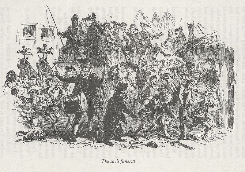 The Spy's Funeral, by Hablot Knight Browne, Phiz (an illustration to Charles Dickens's "A Tale of Two Cities", London, Wordsworth Classics, 1999, scanned by Robert Ferrieux)